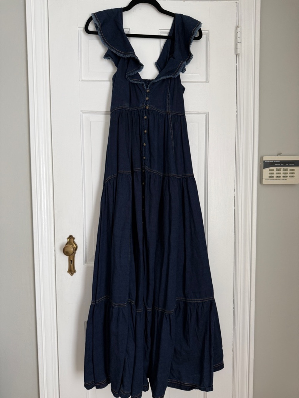 Pilcro Sweetheart Button-Front Denim Maxi Dress with Flutter Sleeves - Picture 3 of 5